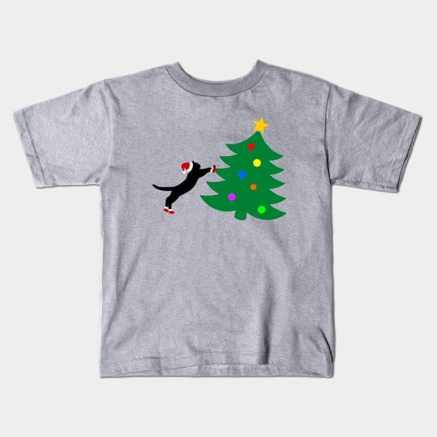 Cat Christmas tree disaster Kids T-Shirt by Mandz11